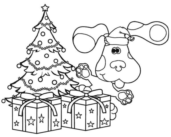 Szczeniak i prezenty pod choinką kolorowanka do druku